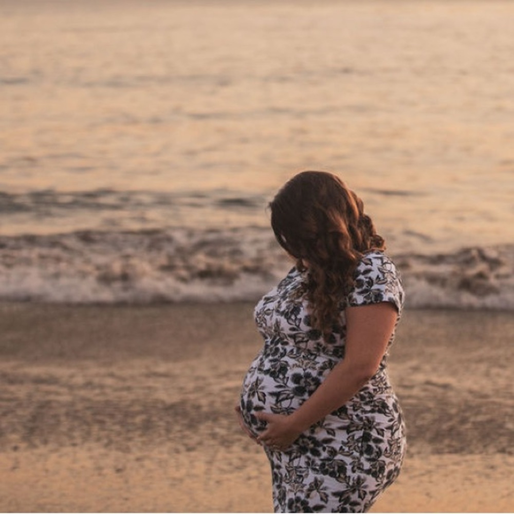 Old Navy Black and White Floral Midi Maternity Dress